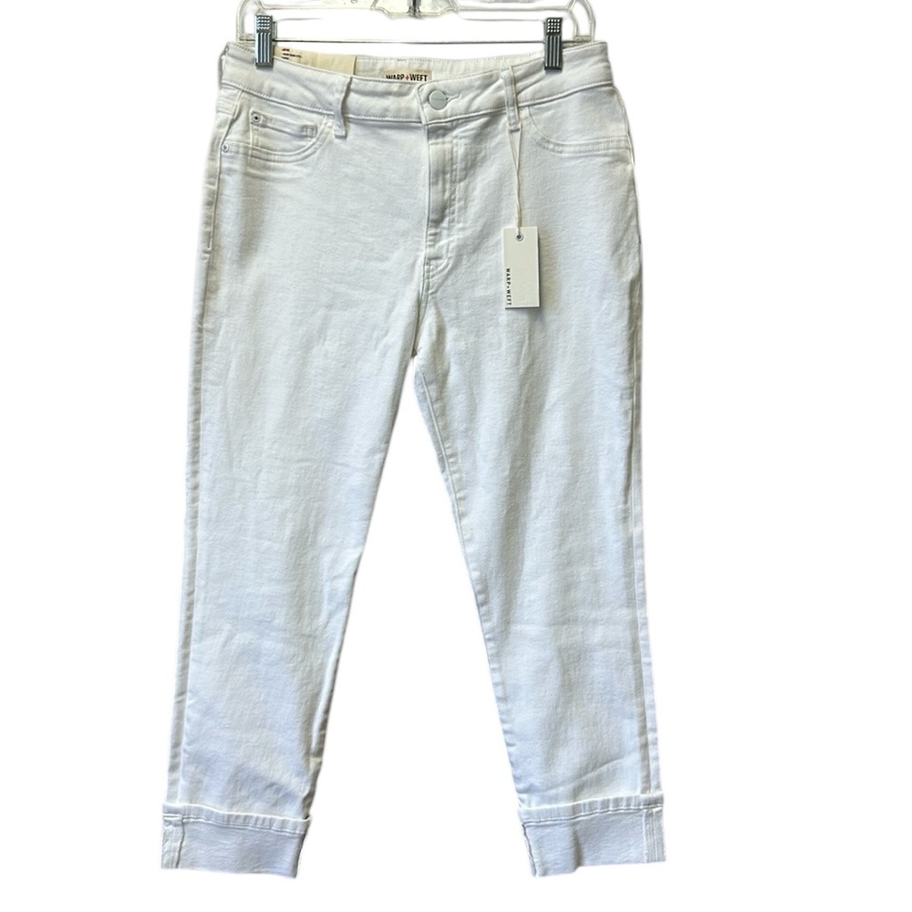 NWT Warp + Weft JFK New York City Capris Jeans Cuffed‎ Stretchy Cropped White 31
